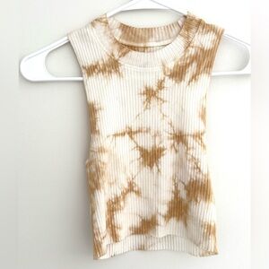 Aerie Brown and Cream Tie-Dye Ribbed Tank Top